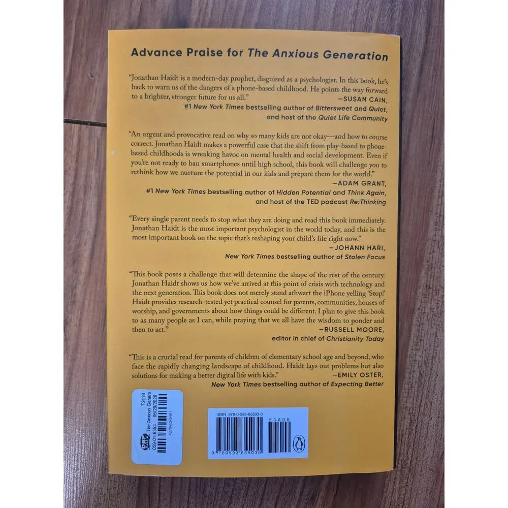 The Anxious Generation: Childhood Rewiring &Anxiety Epidemic Hardcover Haidt s32